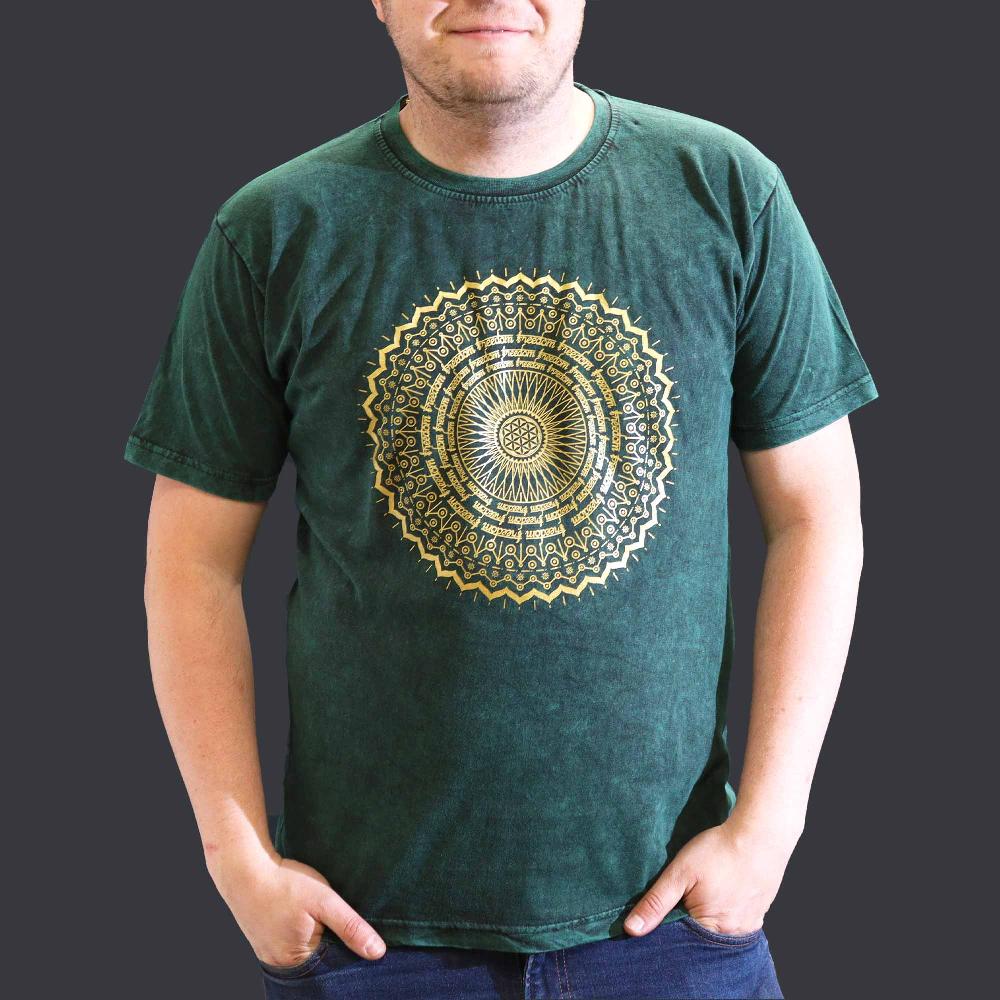 Ancient Wisdom XLarge Stone Washed T-Shirt - Mandala - Green