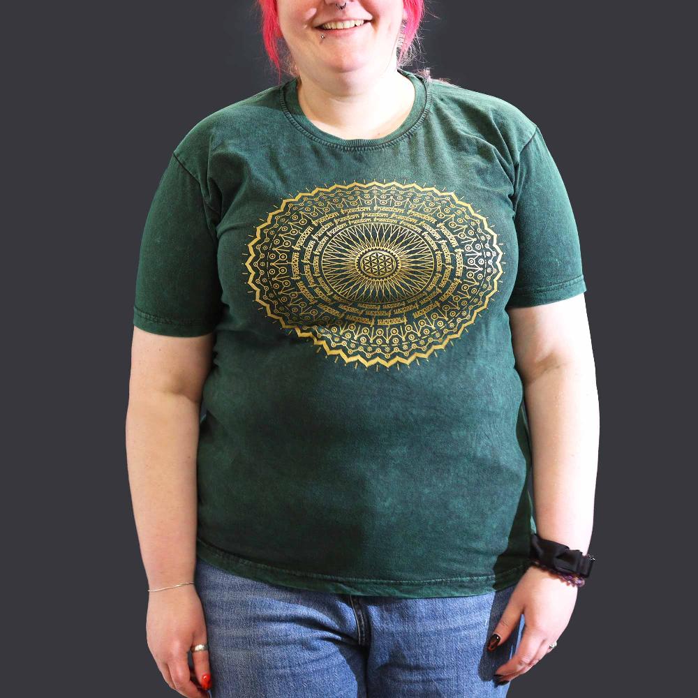 ancient wisdom XLarge Stone Washed T-Shirt - Mandala - Green