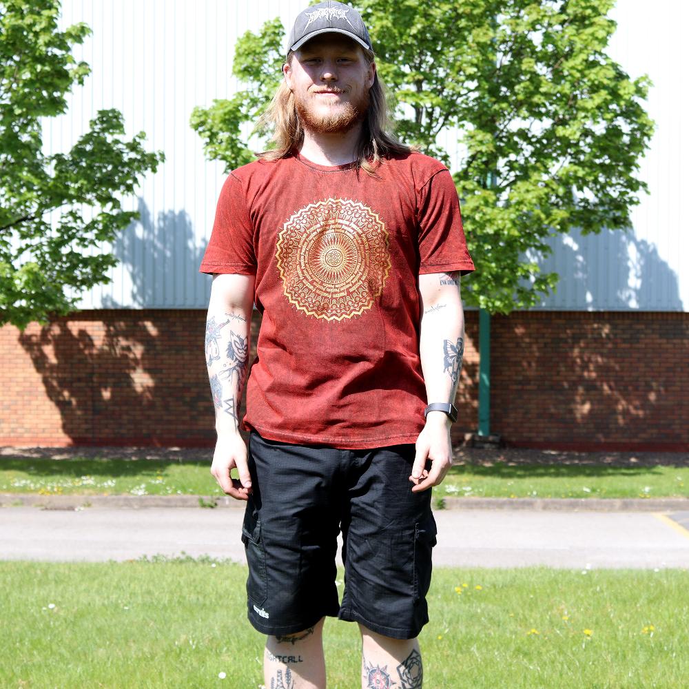 Ancient Wisdom XLarge Stone Washed T-Shirt - Mandala - Maroon