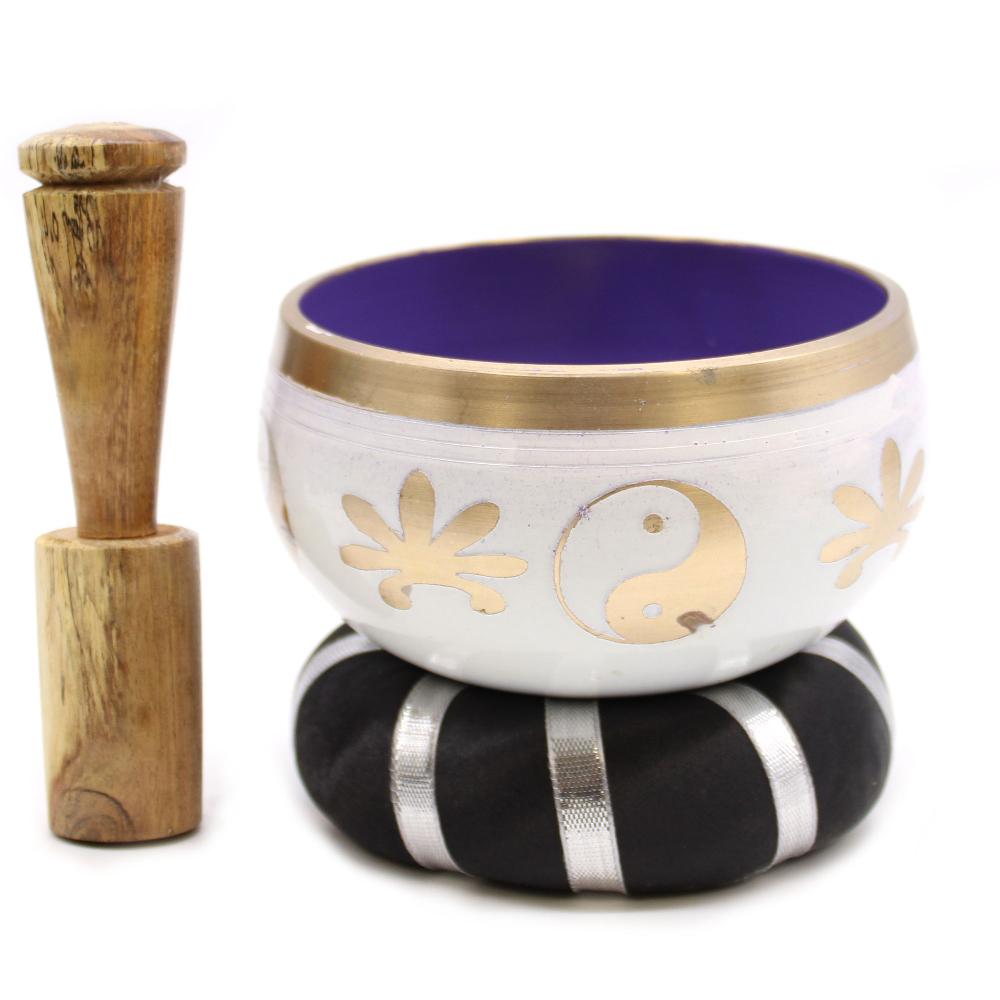 ancient wisdom Yin & Yang Singing Bowl Set- White/Purple 10.7cm