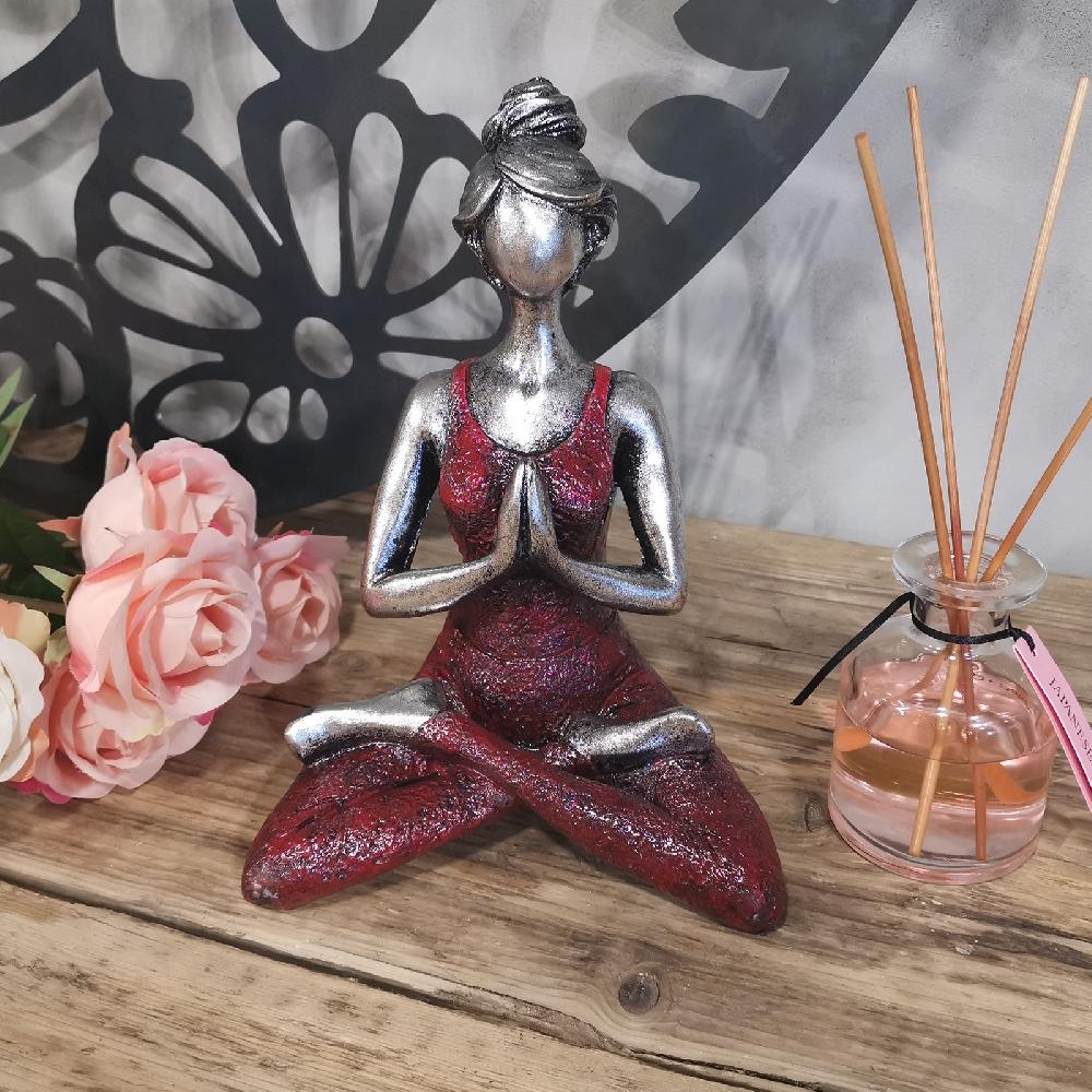 Ancient Wisdom Yoga Lady Figure - Silver & Bordeaux 24cm