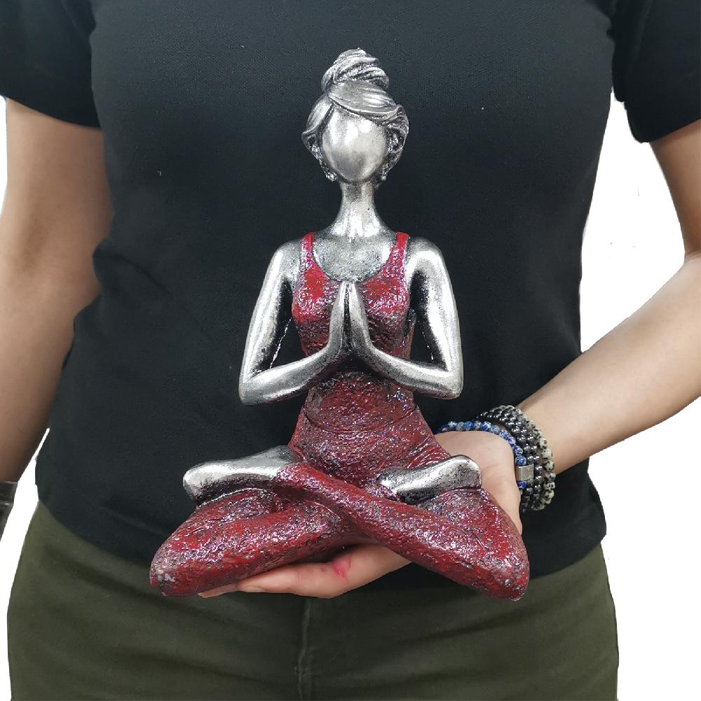 Ancient Wisdom Yoga Lady Figure - Silver & Bordeaux 24cm