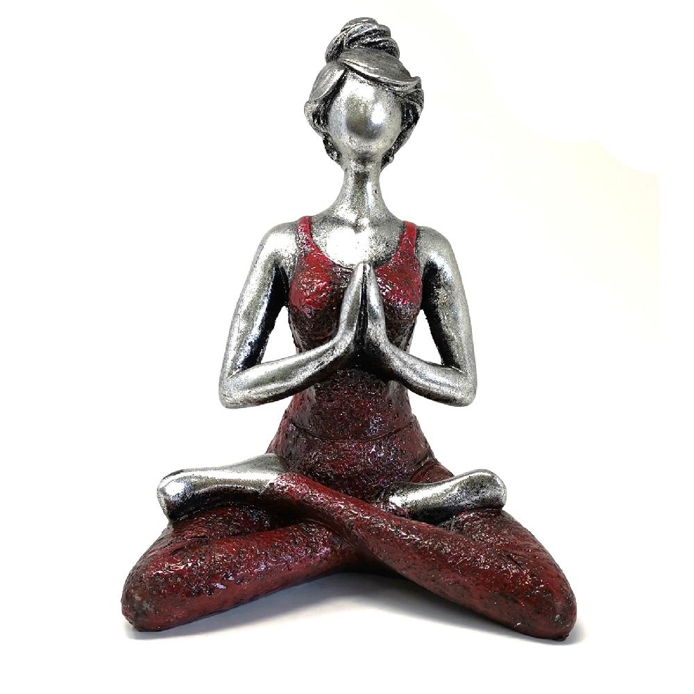 ancient wisdom Yoga Lady Figure - Silver & Bordeaux 24cm