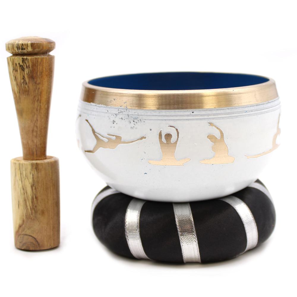 ancient wisdom Yoga Moves Singing Bowl Set- White/Blue 10.7cm