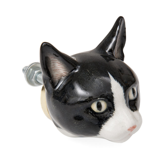 and mary Black and White Cat Doorknob