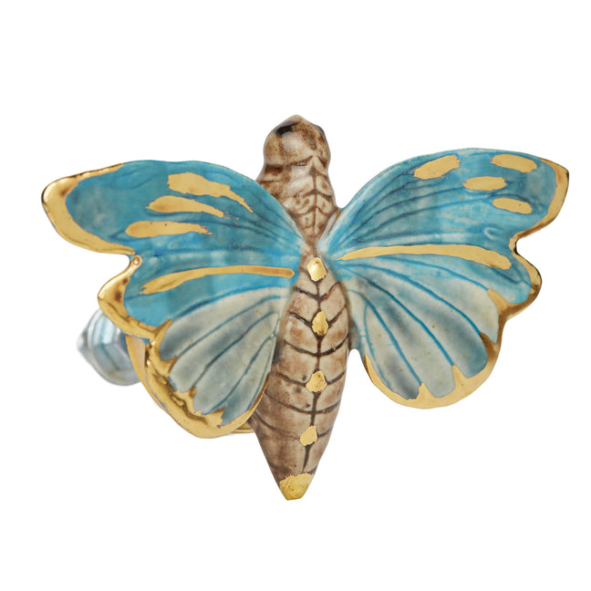 and mary Blue & Gold Dragonfly Doorknob