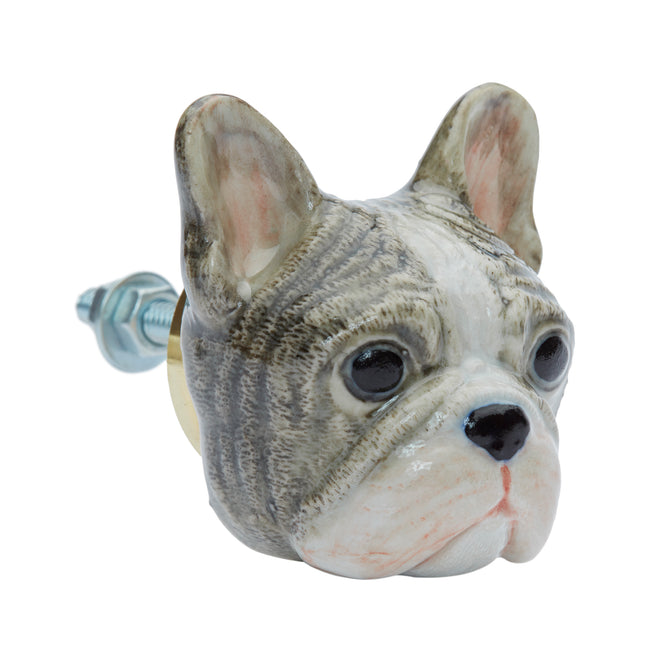 and mary Grey French Bulldog Head Doorknob