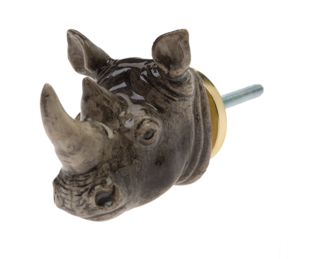 and mary Grey Rhino Head Doorknob