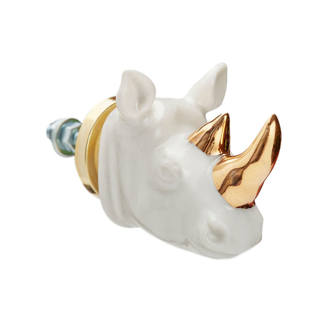 and mary White and Gold Rhino Head Doorknob