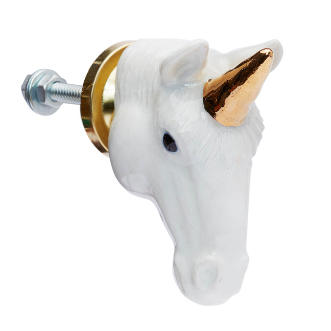 and mary White and Gold Unicorn Head Doorknob