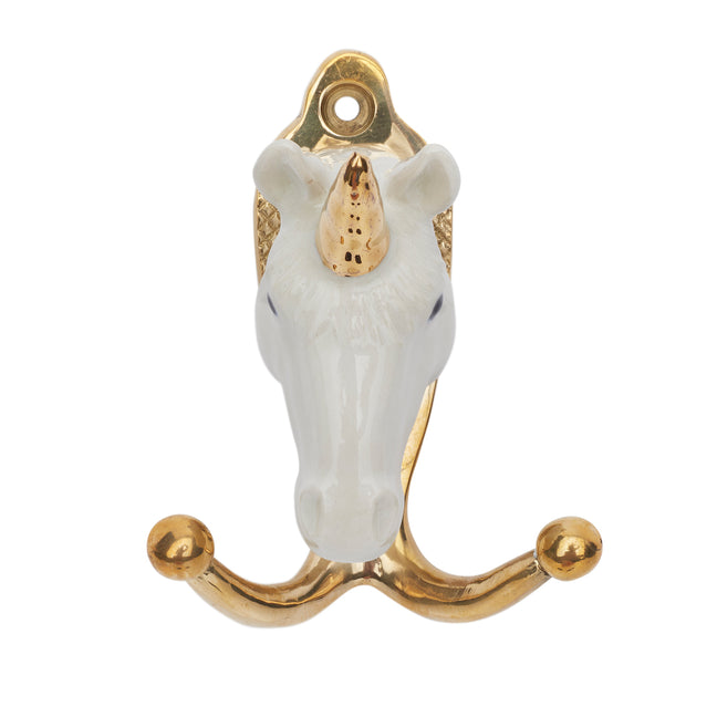and mary White & Gold Unicorn Head Hook