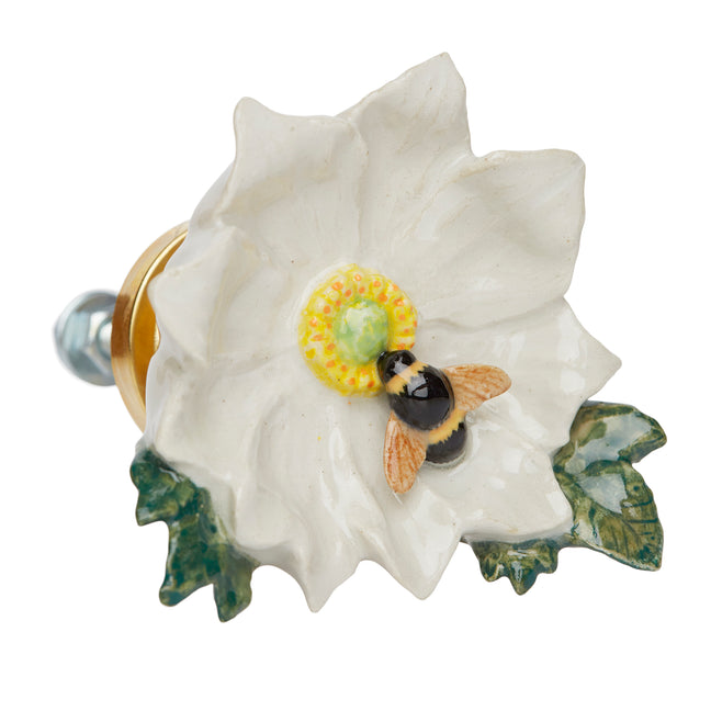 and mary White Wild Flower & Bee Doorknob