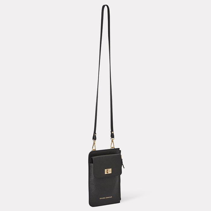 André Assous Amira Black Leather Crossbody Phone Case