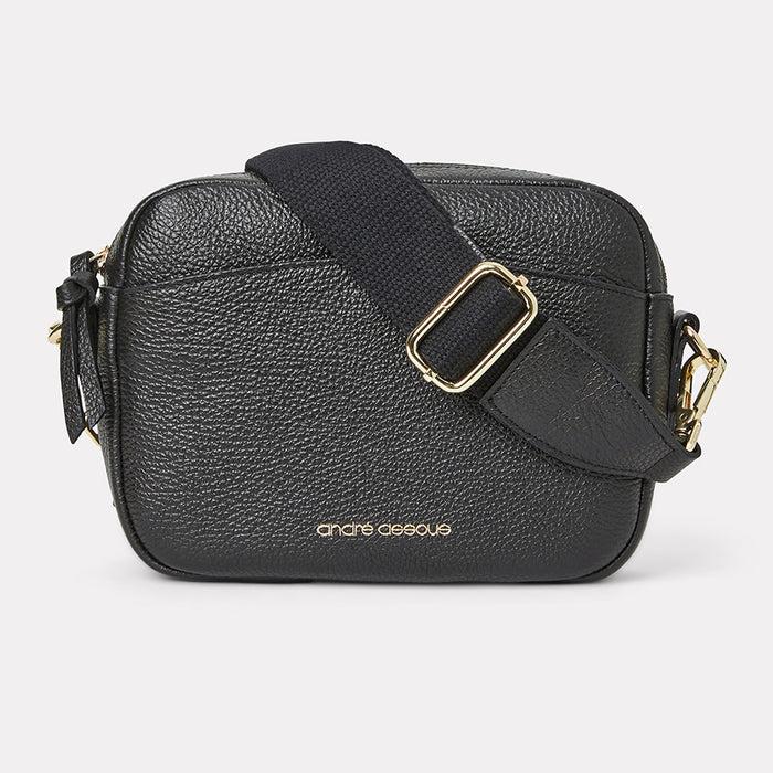 andré assous Amelia Black Leather Crossbody Bag