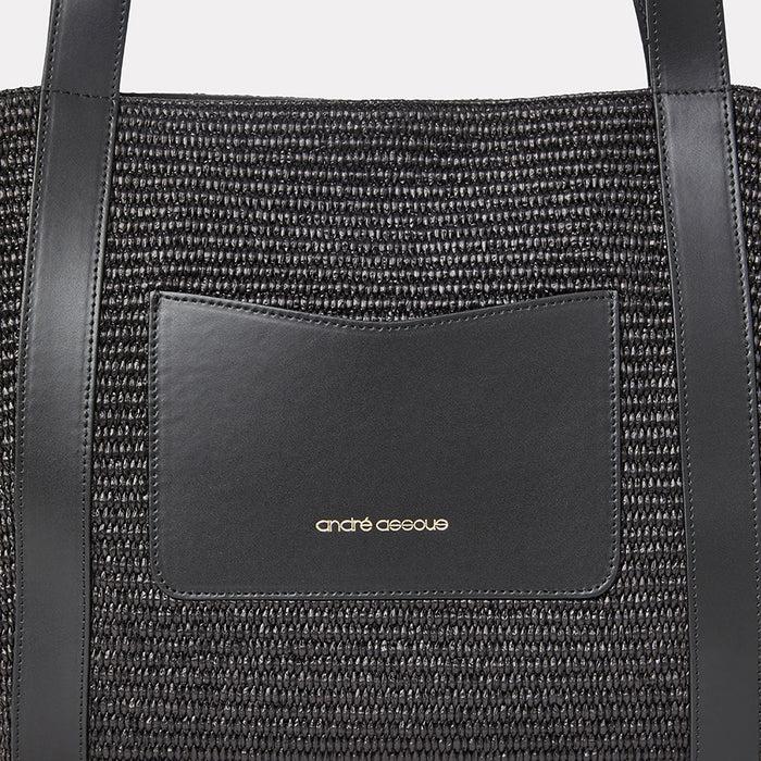 André Assous Atlas Black Raffia Tote Bag