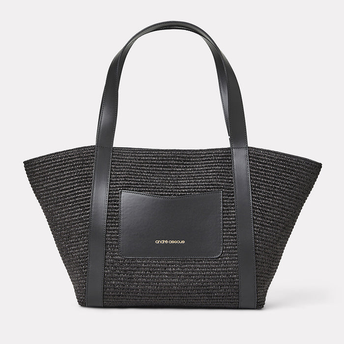 andré assous Atlas Black Raffia Tote Bag