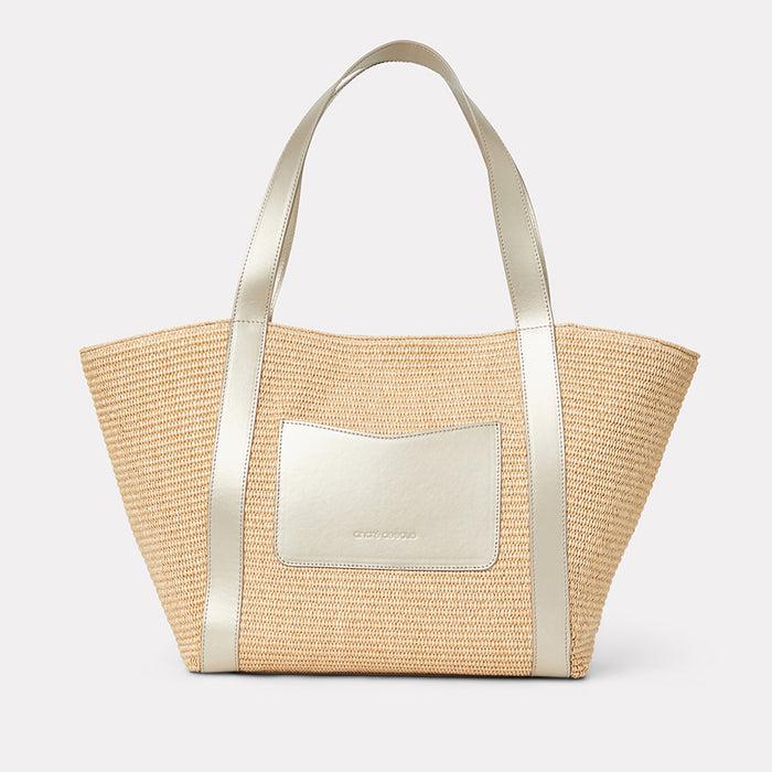 andré assous Atlas Natural Platino Raffia Tote Bag