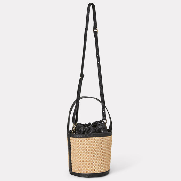 André Assous Astrid Natural Black Raffia Bucket Bag