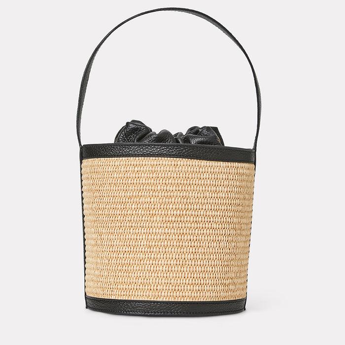André Assous Astrid Natural Black Raffia Bucket Bag