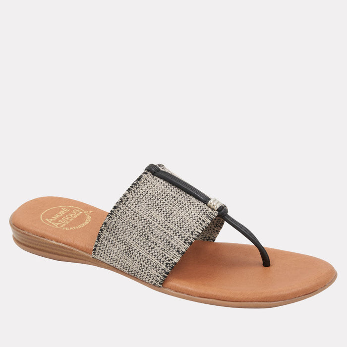 André Assous Nice Black Beige Linen Featherweights™ Sandal
