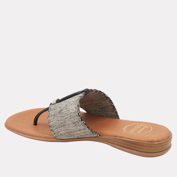 André Assous Nice Black Beige Linen Featherweights™ Sandal