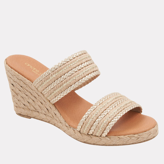 André Assous Nolita Natural Platino Stripe Espadrille Wedge