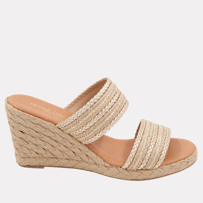 andré assous Nolita Natural Platino Stripe Espadrille Wedge