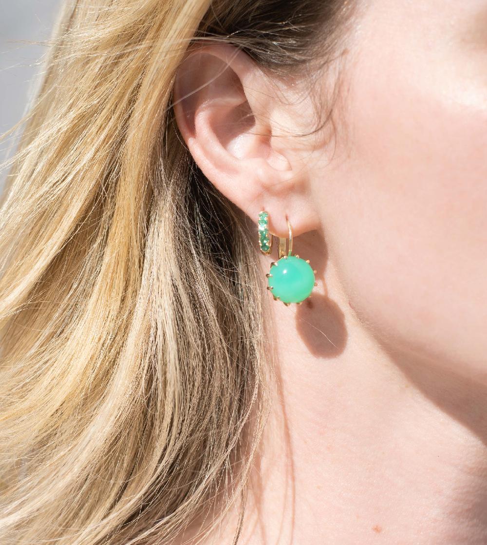 Andrea Fohrman Small Chubby Emerald Pavé Huggies