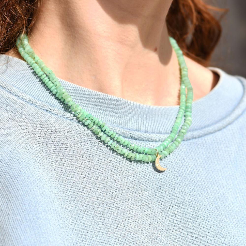 Andrea Fohrman Chrysoprase Tire Beaded Necklace With Crescent Charm