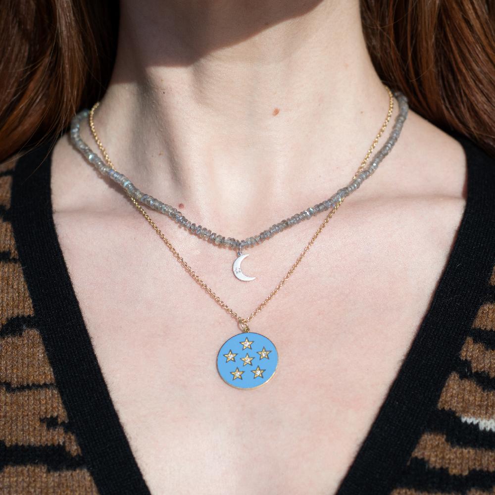 Andrea Fohrman Labradorite Tire Beaded Necklace With Crescent Charm