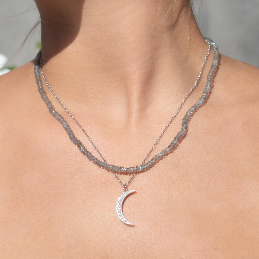 Andrea Fohrman Labradorite Tire Beaded Necklace With Grey Silk Thread