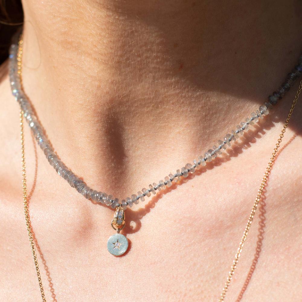 Andrea Fohrman Labradorite Tire Beaded Necklace With Mini Diamond Moon Phase Charm