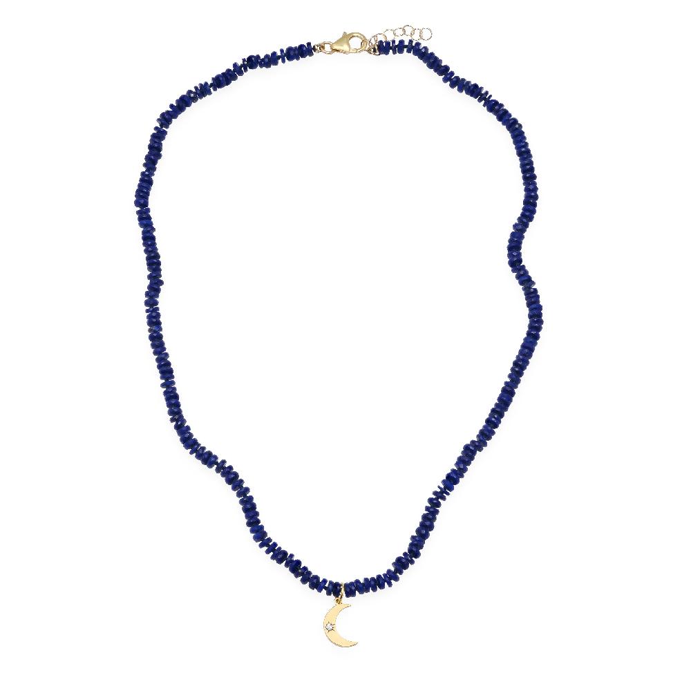 andrea fohrman Lapis Tire Beaded Necklace With Crescent Charm