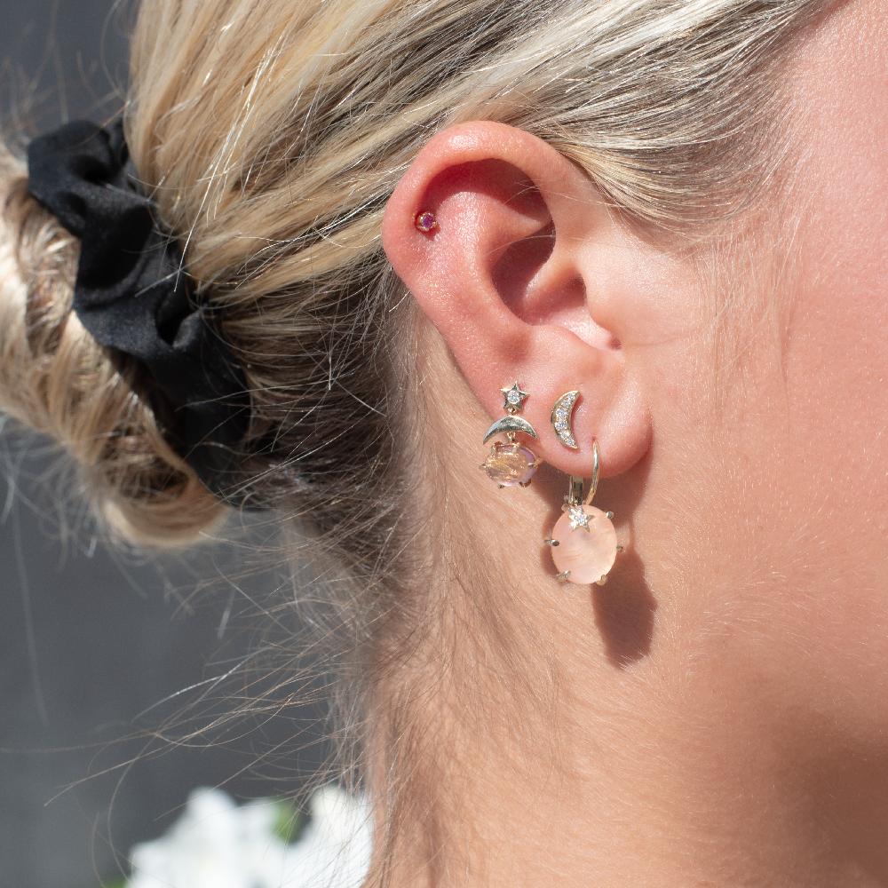 Andrea Fohrman Mini Cosmo Rose De France/Rutilated Quartz Drop Earrings