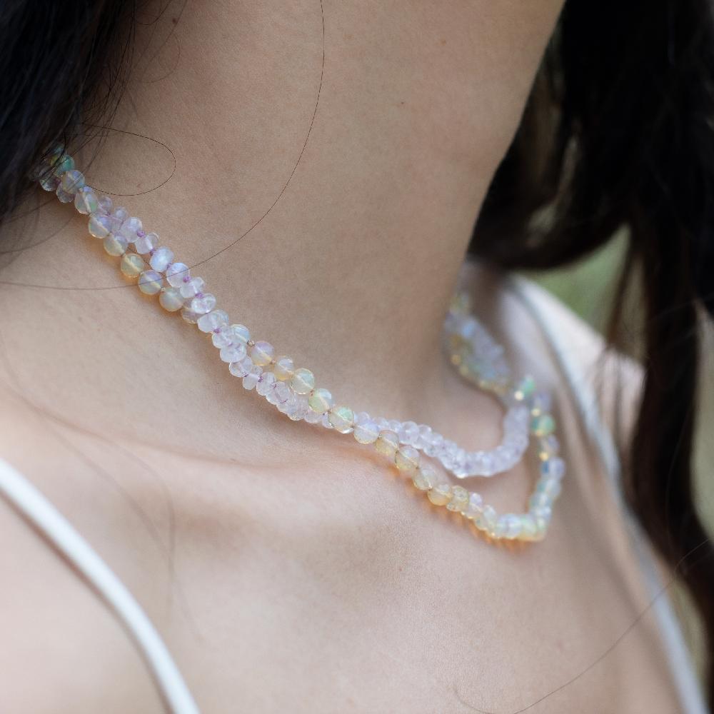 Andrea Fohrman Round Opal Beaded Necklace With Beige Silk Thread