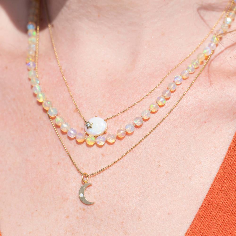 Andrea Fohrman Round Opal Beaded Necklace With Beige Silk Thread