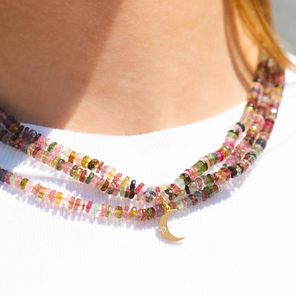 Andrea Fohrman Tourmaline Tire Beaded Necklace With Crescent Charm
