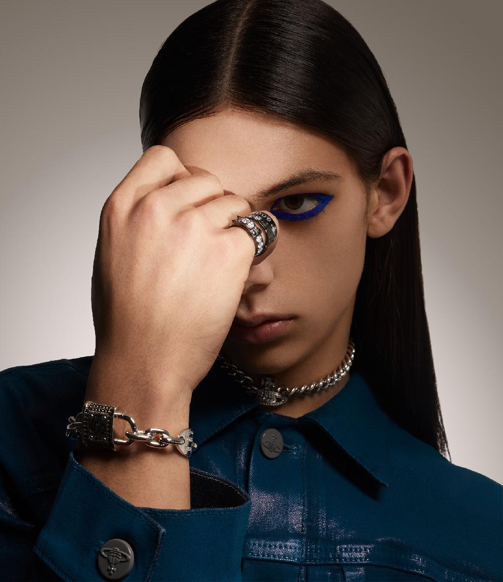 Andreas Kronthaler For Vivienne Westwood Conduit Street Ring PLATINUM / BLACK Enamel