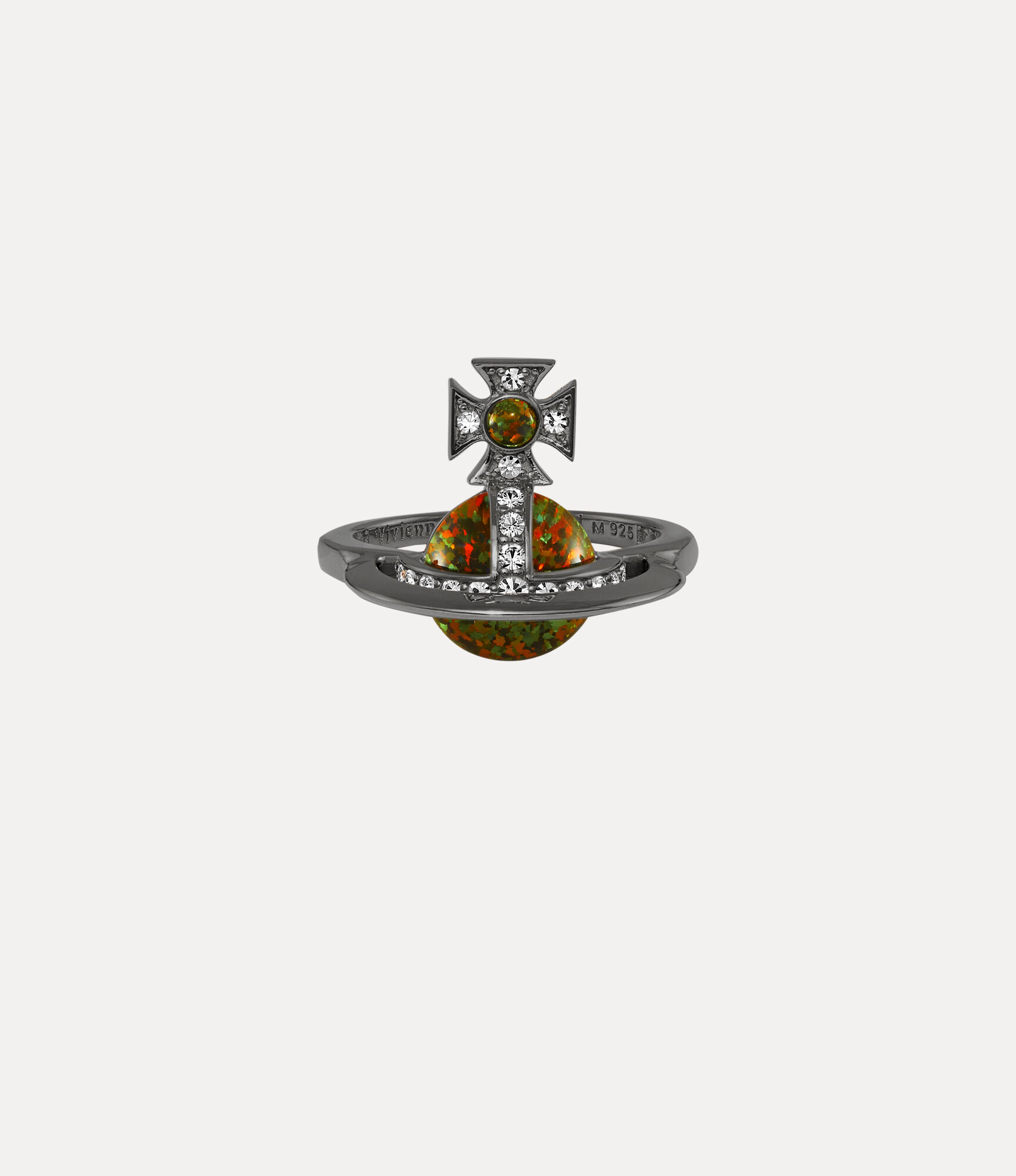 andreas kronthaler for vivienne westwood Franca Ring RUTHENIUM / WHITE CZ / OLIVE Synthetic Opal