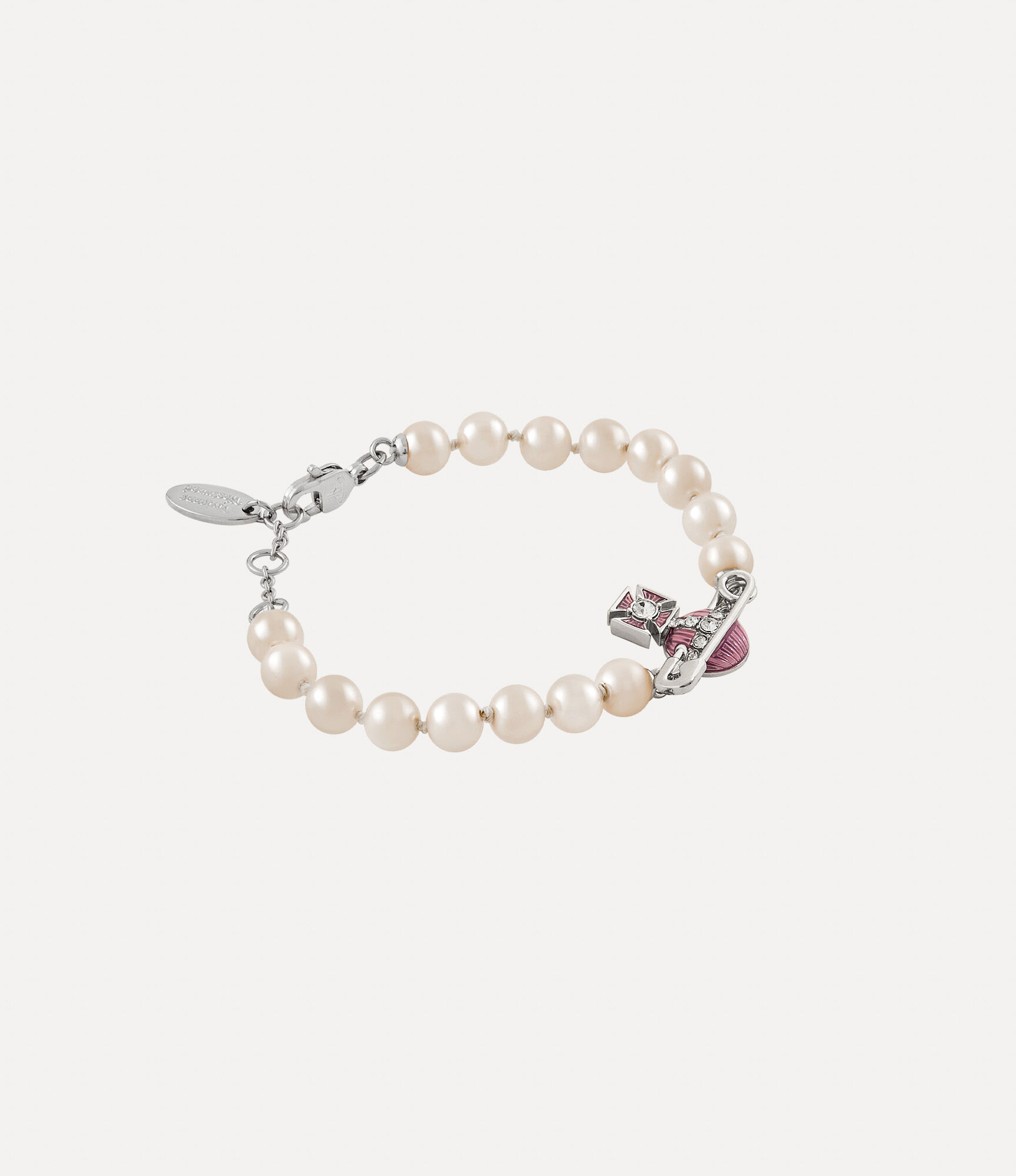 Andreas Kronthaler For Vivienne Westwood Kitty Pearl Bracelet PLATINUM / WHITE Crystal / LIGHT ROSE Enamel