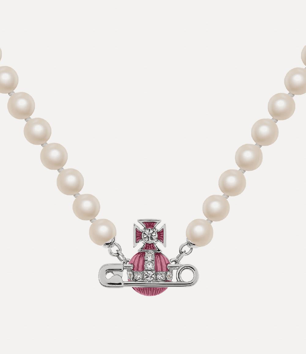 Andreas Kronthaler For Vivienne Westwood Kitty Pearl Necklace : PLATINUM / WHITE Crystal / LIGHT ROSE ENAMEL