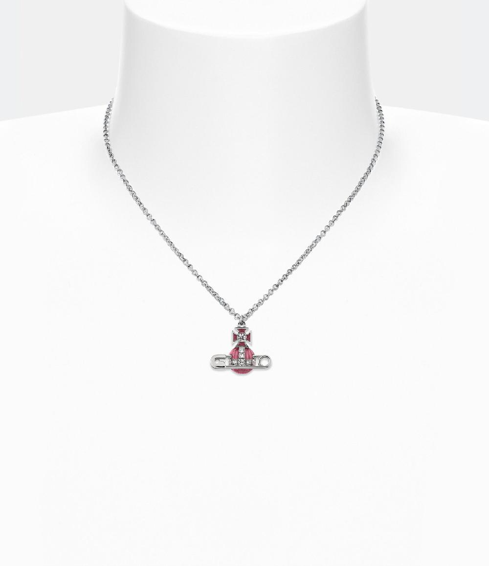 Andreas Kronthaler For Vivienne Westwood Kitty Pendant Necklace PLATINUM / WHITE Crystal / LIGHT ROSE Enamel