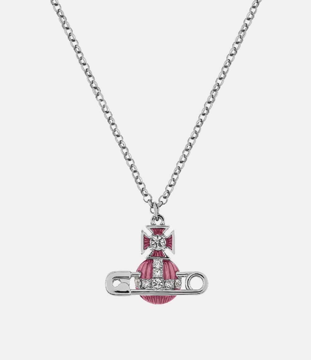andreas kronthaler for vivienne westwood Kitty Pendant Necklace PLATINUM / WHITE Crystal / LIGHT ROSE Enamel