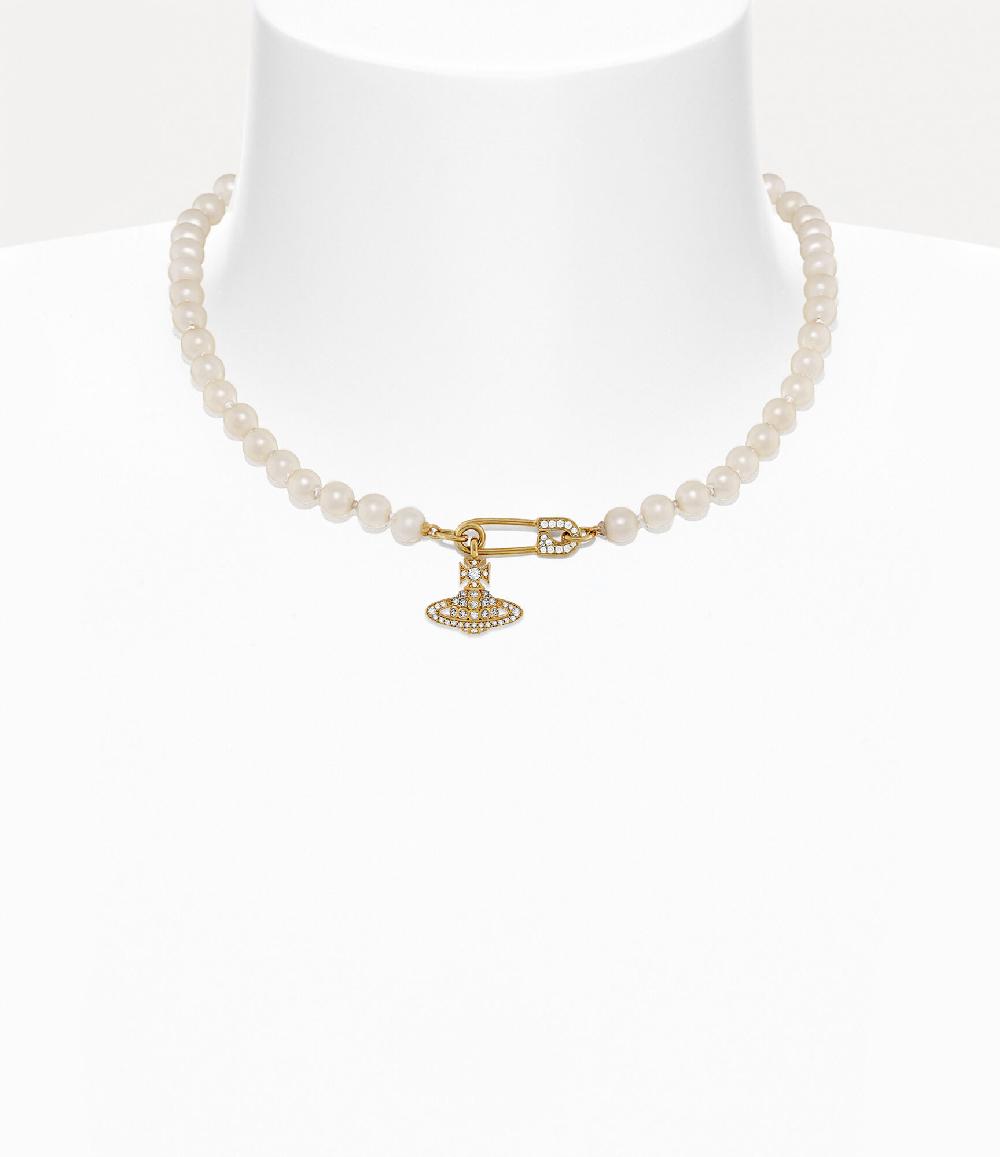 andreas kronthaler for vivienne westwood Lucrece Pearl Necklace GOLD Light Creamrose White CZ
