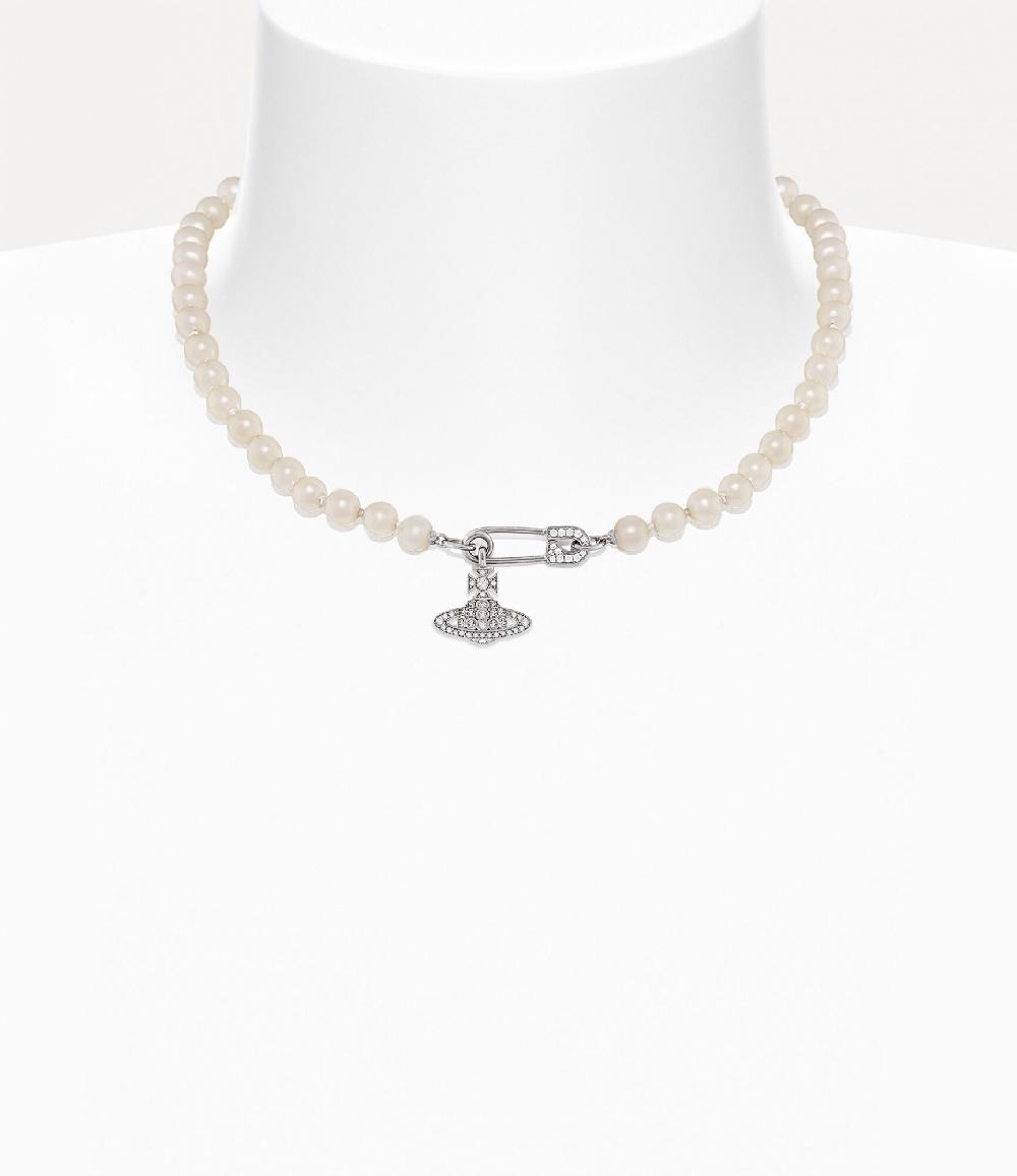 andreas kronthaler for vivienne westwood Lucrece Pearl Necklace PLATINUM / LIGHT CREAMROSE Pearl / WHITE CZ