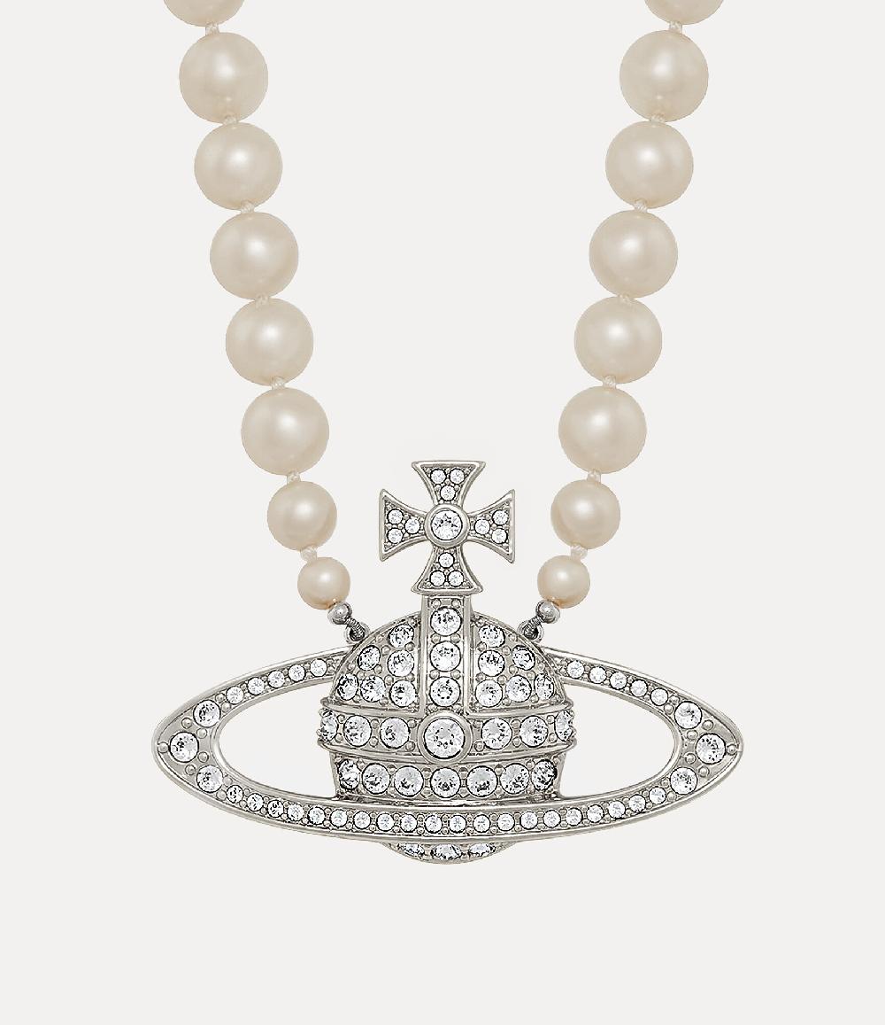 Andreas Kronthaler For Vivienne Westwood Man. Bas Relief Pearl Necklace PLATINUM / CREAM Pearl / CRYSTAL Crystal