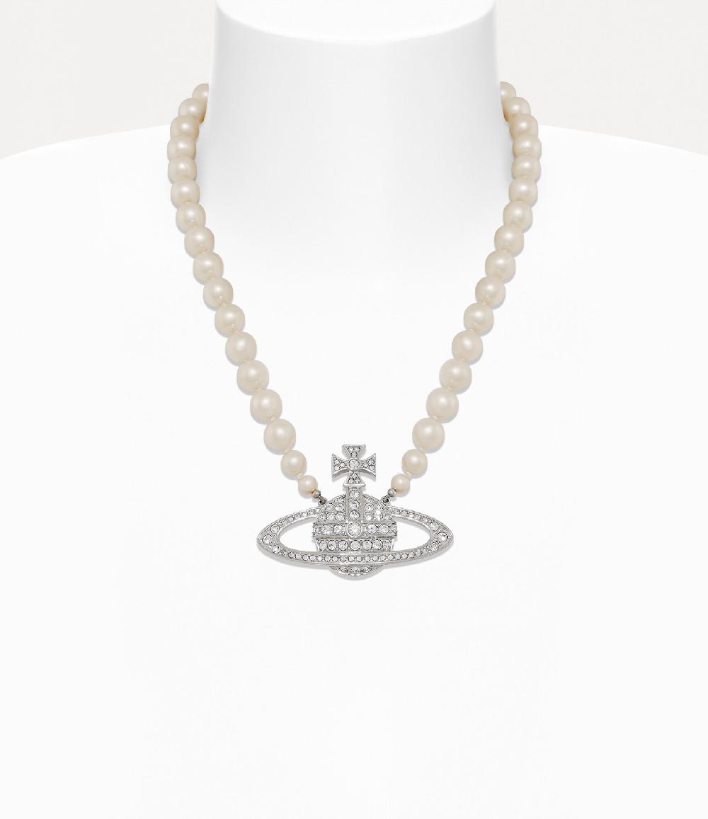 andreas kronthaler for vivienne westwood Man. Bas Relief Pearl Necklace PLATINUM / CREAM Pearl / CRYSTAL Crystal