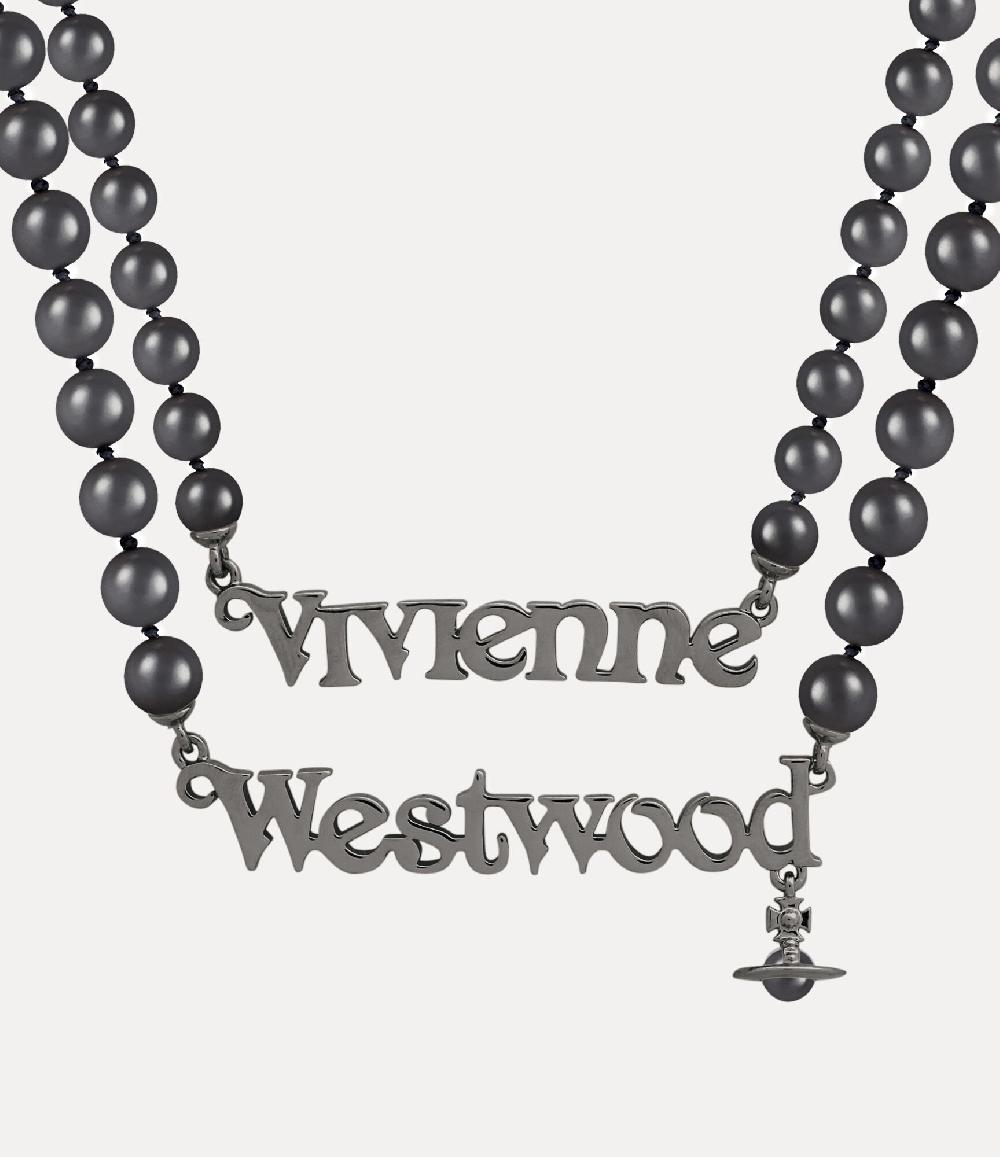 Andreas Kronthaler For Vivienne Westwood Man. Emilio Necklace RUTHENIUM / BLACK Pearl