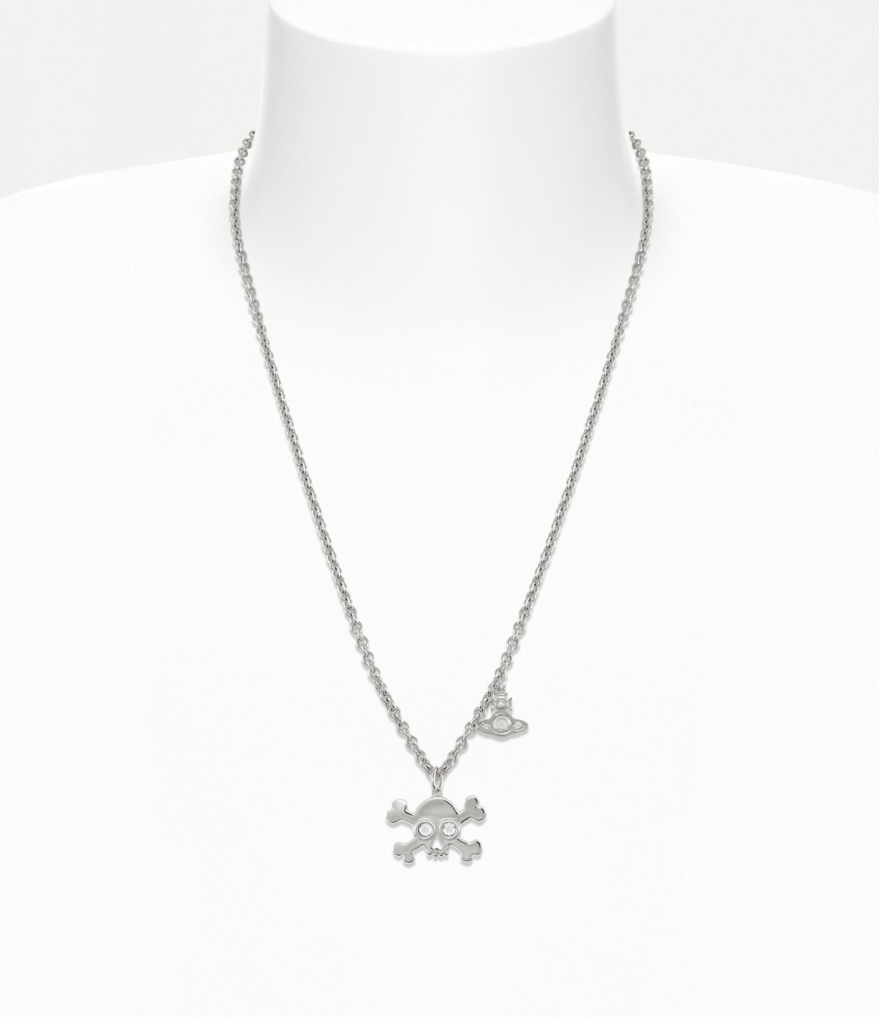 Andreas Kronthaler For Vivienne Westwood Man. Franklin Skull Pendant Necklace PLATINUM / WHITE CZ