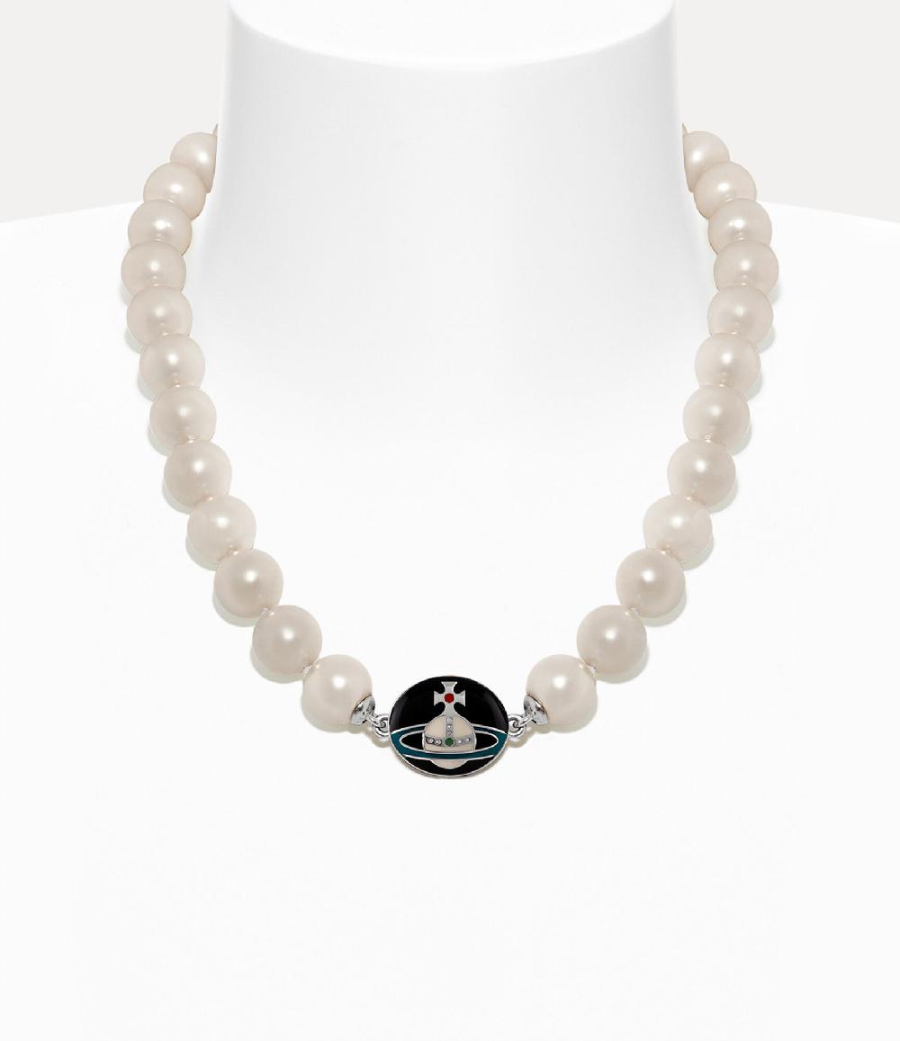 andreas kronthaler for vivienne westwood Man. Loelia Large Pearl Necklace PLATINUM/BLACK OFF-WHITE GREEN RED